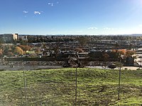 Overlook view of the damage to the Fountaingrove Inn (foreground) and Journey's End on November 17, 2017