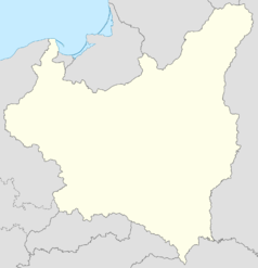 Mapa konturowa Polski w 1939, na dole po lewej znajduje się punkt z opisem „miejsce bitwy”