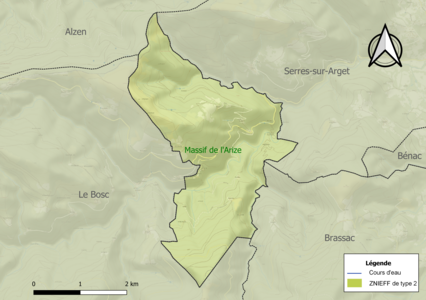 Carte de la ZNIEFF de type 2 sur la commune.