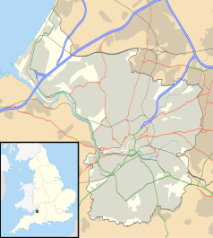 Mapa konturowa Bristolu, blisko centrum na dole znajduje się punkt z opisem „Ashton Gate”