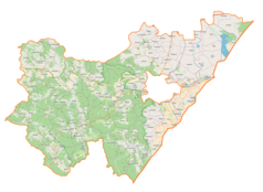 Mapa konturowa powiatu przemyskiego, po lewej nieco u góry znajduje się punkt z opisem „Przedmieście Dubieckie”