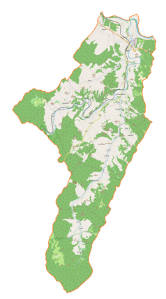 Mapa konturowa gminy Zagórz, blisko centrum na dole znajduje się punkt z opisem „Średnie Wielkie”