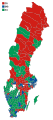 Votes by municipality. The municipalities are the color of the party that got the most votes within the coalition that won relative majority.