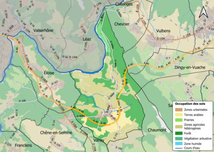 Carte en couleurs présentant l'occupation des sols.