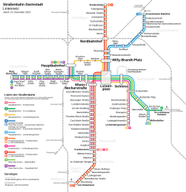 Netwerkkaart van de Tram van Darmstadt