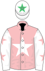 Pink, white star, white sleeves, pink stars, white cap, emerald green star