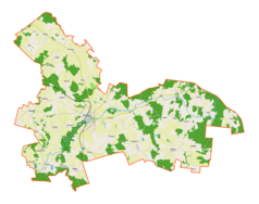 Mapa konturowa gminy Pieniężno, blisko centrum na lewo znajduje się punkt z opisem „Zamek Kapituły Warmińskiej w Pieniężnie”