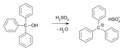 Reacción de trifenilmetanol co ácido sulfúrico