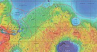 MOLA map showing boundaries of Xanthe Terra and other regions