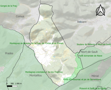 Carte des ZNIEFF de type 1 sur la commune.