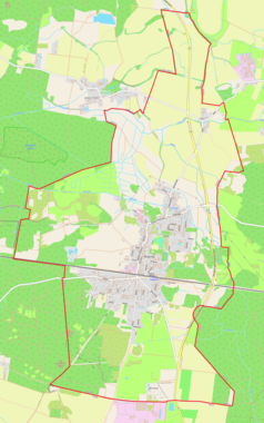 Mapa konturowa Miękini, w centrum znajduje się punkt z opisem „Pałac w Miękini”