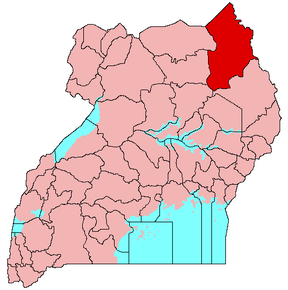 Harta districtului Kotido în cadrul Ugandei