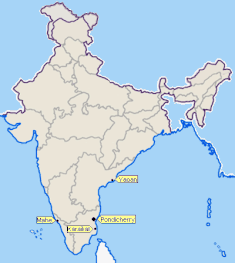 Map indicating the location of Karaikal