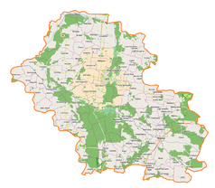 Mapa konturowa powiatu górowskiego, po lewej nieco u góry znajduje się punkt z opisem „Bartodzieje”