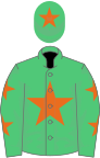 EMERALD GREEN, ORANGE star, EMERALD GREEN sleeves, ORANGE stars, EMERALD GREEN cap, ORANGE star