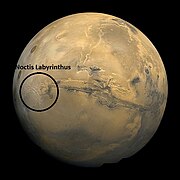 Moasic of Viking 1 Orbiter pictures showing location of Noctus Labyrinthus