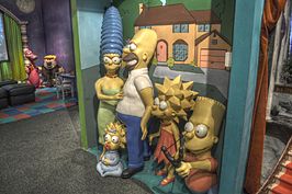 Bart Simpson en zijn familie in een wassenbeeldenmuseum