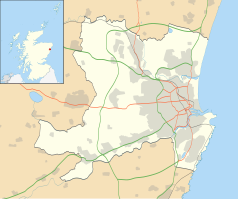 Mapa konturowa Aberdeen, po prawej znajduje się punkt z opisem „Aberdeen”