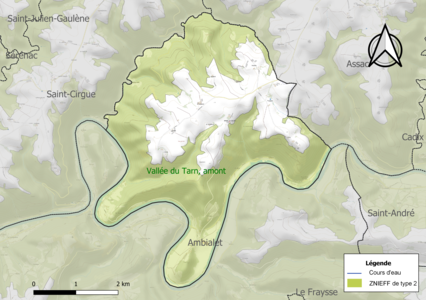 Carte de la ZNIEFF de type 2 sur la commune.