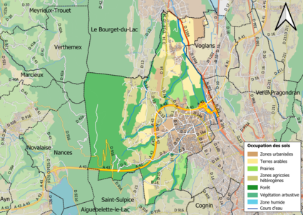 Carte en couleurs présentant l'occupation des sols.