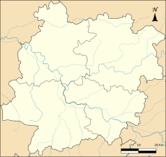 Mapa konturowa Lot i Garonny, w centrum znajduje się punkt z opisem „Lagarrigue”