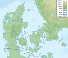 Mapa konturowa Danii, na dole znajduje się punkt z opisem „Falster”