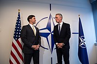 Stoltenberg with U.S. Defense Secretary Mark Esper in Brussels, 12 February 2020