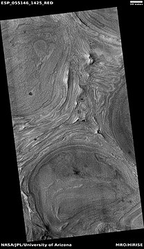 Wide view of twisted bands on the floor of Hellas Planitia, as seen by HiRISE under HiWish program