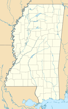 Mapa konturowa Missisipi, po prawej nieco u góry znajduje się punkt z opisem „Louisville”