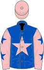 Royal blue, pink star, pink sleeves, blue stars, pink cap