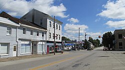 Looking east at the intersection of Main Street (Ohio State Route 125) and Columbus Street (U.S. Route 62) in Russellville