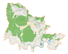 Mapa konturowa gminy Babice, blisko centrum na lewo u góry znajduje się punkt z opisem „Bukowica”