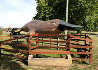 Large carving of a platypus at the Australian Axeman's Hall of Fame