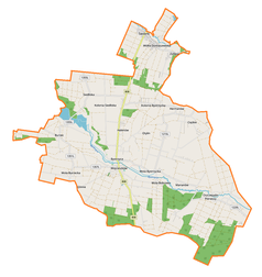 Mapa konturowa gminy Wojcieszków, po lewej znajduje się punkt z opisem „Burzec”