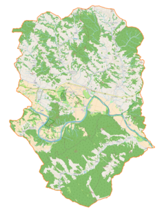 Mapa konturowa gminy Dubiecko, blisko centrum po lewej na dole znajduje się punkt z opisem „Słonne”