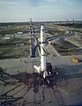 First launch of a Redstone missile conducted by US Army troops. Battery A, 217th Field Artillery Missile Battalion, 40th Artillery Group (Redstone), May 16, 1958, Cape Canaveral, Florida