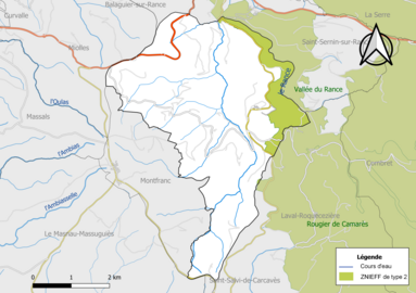 Carte des ZNIEFF de type 2 de la commune.