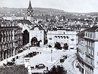 Pferdetrams der ZStG auf dem Paradeplatz (ca. 1888)