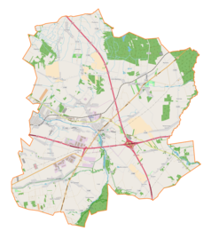 Mapa konturowa gminy Stryków, blisko centrum na prawo u góry znajduje się punkt z opisem „Bratoszewice”