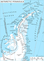 Mapa da Península Antártica, com a plataforma de gelo Larsen à direita daquela.