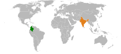 Map indicating locations of Colombia and India