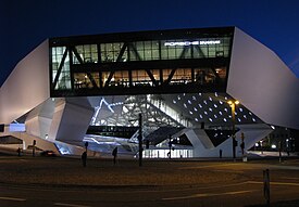 Main entrance of the museum from Porsche-Platz.