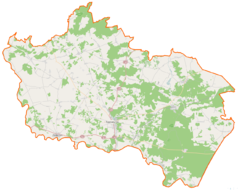 Mapa konturowa powiatu siemiatyckiego, blisko centrum po prawej na dole znajduje się punkt z opisem „Góra Grabarka”