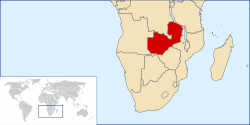 Vị trí của Bắc Rhodesia ở miền nam châu Phi