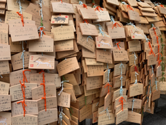 Avant les concours d'entrée à l'université, de nombreux candidats laissent de Ema (plaques votives) dans certains temples liés aux études comme le Yushima Tenman-gū.