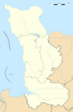 Mapa konturowa Manche, na dole znajduje się punkt z opisem „Sartilly-Baie-Bocage”