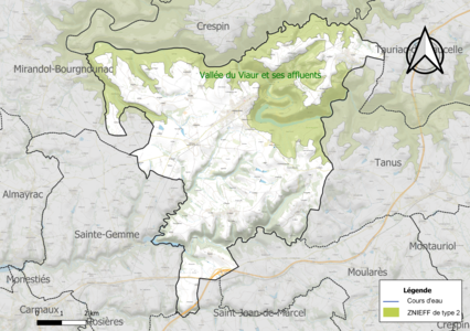 Carte de la ZNIEFF de type 2 sur la commune.