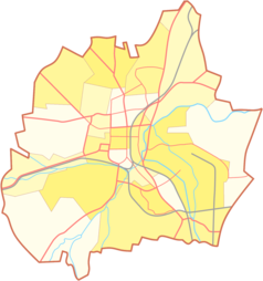 Mapa konturowa Częstochowy, po prawej nieco na dole znajduje się punkt z opisem „Liberty Częstochowa”