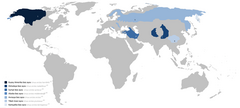 Distribuição territorial do urso-europeu (maior faixa em azul, tom número 5)