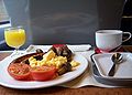 The complimentary breakfast was served to passengers in First Class aboard the Class 390 Pendolino trains before the improved service was launched in January 2009.